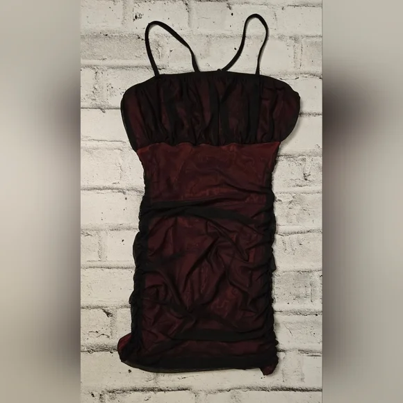 SHEIN Black Red Mesh Ruched Bodycon Mini Dress US 2 - Picture 6 of 13